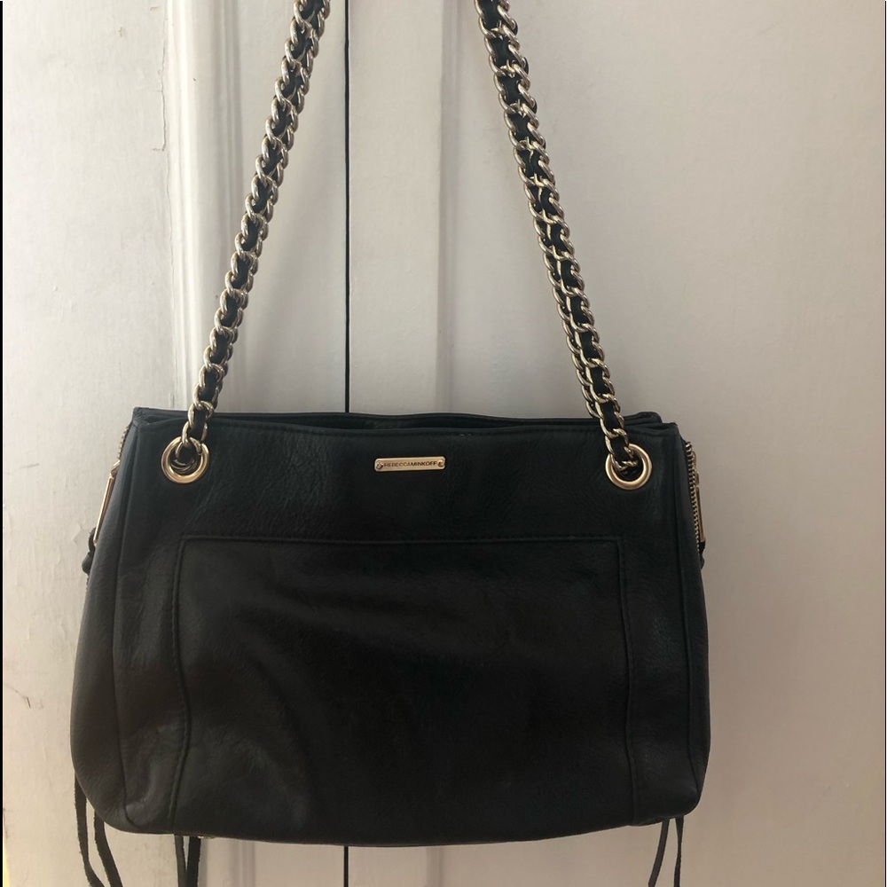 Rebecca Minkoff black shoulder bag w/ gold chain.